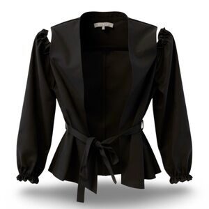 Zoe & Sam cold-shoulder jacket with waist tie in black